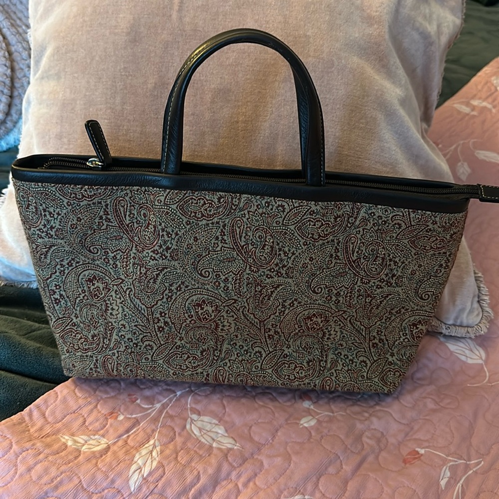 Echo Design Paisley fabric handbag tan maroon  nwt
